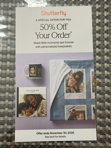 Shutterfly off your order - 50%,